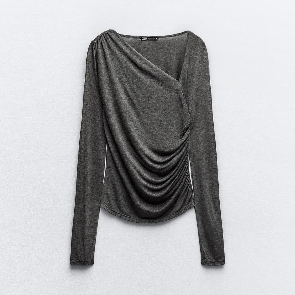 ZARA side rushed top. Size S. Light Grey. New with tag